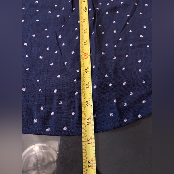 E & M Navy Blue Polka Dot Lace Trim Top Size Small Boho Embroidered Festival - Picture 11 of 12